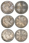 Anne, shillings (3), all Before Union type, comprising 1703 vigo, 1705 plumes and 1707 roses and plumes (E.S.C. 1131, 1134, 1137; Bull 1388, 1392, 139...
