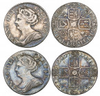 Anne, sixpences (2), 1710 roses and plumes (E.S.C. 1595; Bull 1459; S. 3624), very fine, scarce thus and 1711 large lis (E.S.C. 1596a; Bull 1461; S. 3...