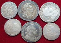George I, shillings (3), 1718 roses and plumes, fine, 1720 plain in angles, very fine, 1723 ssc, good fine; with sixpence, 1723 ssc, good fine and Geo...