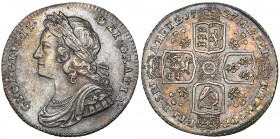 *George II, young head, shilling, 1727 plumes (E.S.C. 1189; Bull 1694; S. 3697), good extremely fine and deeply toned, an excellent example, rare thus...