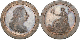 *George III, ‘Cartwheel’ penny, 1797, laurel wreath with 11 leaves, hair tie-riband points downwards (B.M.C. 1133; S. 3777), good extremely fine and n...