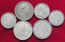 George III – William IV, shillings (3), 1816, extremely fine, 1821, 1834, both good very fine and sixpences (3), 1816 (2), 1834 normal date, these thr...