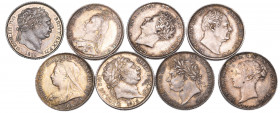 George III – Victoria, sixpences (8), 1816, 1818, 1825, 1829, 1834 normal date, 1877, 1892, 1895, good very fine to mint state and toned (8)

Estima...