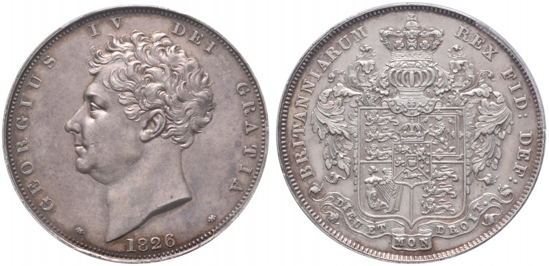 *George IV, proof crown 1826, bare head left, rev., crowned and garnished shield...