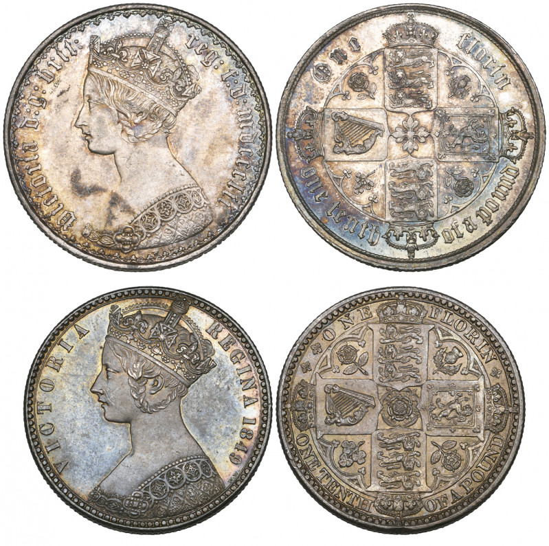 Victoria, ‘Godless’ florin, 1849 (E.S.C. 802; Bull 2815; S. 3890), grazed on Que...