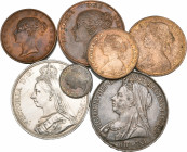 Victoria, various issues (7), comprising: Britannia groat, 1848, extremely fine; copper penny, 1854 and halfpenny, 1853, good very fine or better but ...