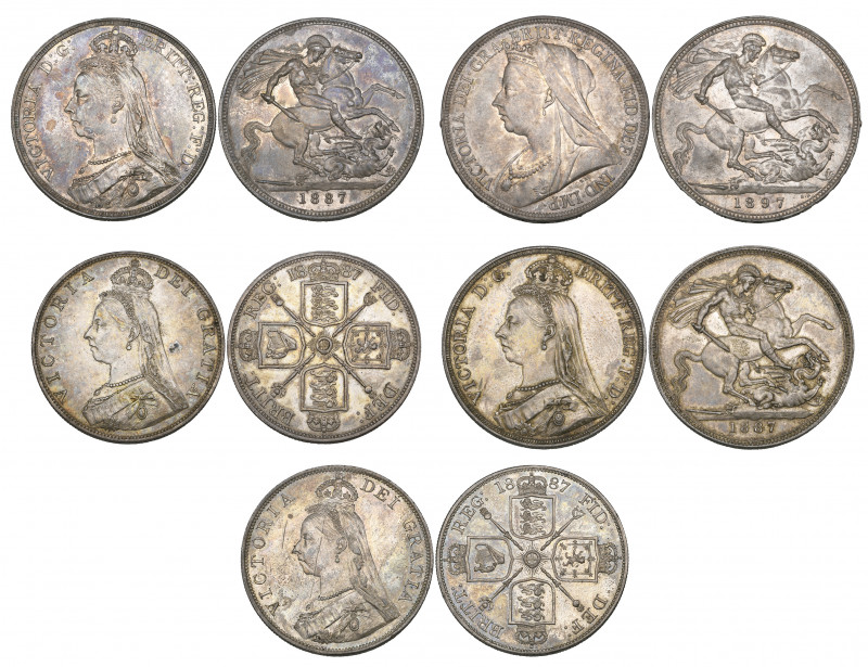 Victoria, Jubilee, 1887, crowns (2), double-florins (2- Arabic 1 and Roman i), a...