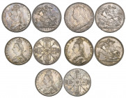 Victoria, Jubilee, 1887, crowns (2), double-florins (2- Arabic 1 and Roman i), and old head crown, 1897 lxi (S. 3921, 3922, 3923, 3937), generally ext...