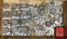 Miscellaneous English silver coins (about 1.3kg), mostly 1920-46 but some earlier, with one or two foreign, medals etc., mixed grades, mostly well wor...