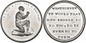 Eighteenth Century, Middlesex, Anti-Slavery Society, token or medal in white metal, chained slave kneeling right, rev., legend reads … should do to yo...