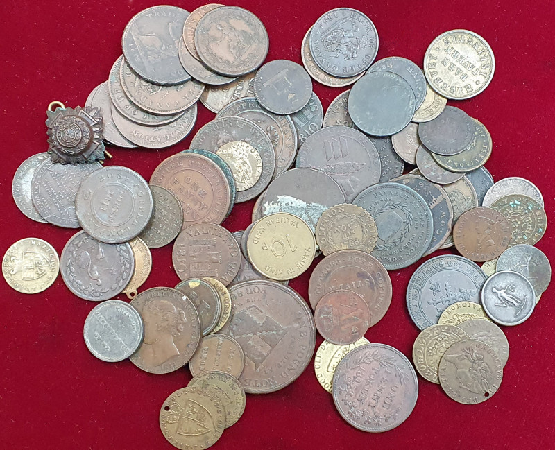 Miscellaneous mainly 19th century tokens etc. (69), including Bristol shilling, ...