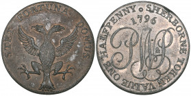 Dorsetshire, Sherborne, halfpenny, 1796, by Westwood, P.W. & P. Cypher, I rev., double-headed eagle (D. & H. 9), better than extremely fine, with trac...