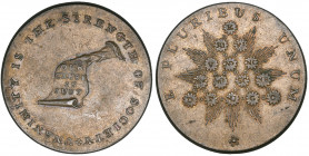 Lancashire, Lancaster, halfpenny, the so-called ‘Kentucky cent’, hand holding scroll, rev., fifteen radiant stars representing the States of the U.S.A...
