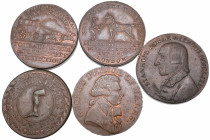 Middlesex, Miscellaneous halfpennies (5), Hatfield (D. & H. 324), Kelly (D.& H 345), Mail Coach (D. & H. 366), Prince of Wales (D. & H. 954), Stanhope...