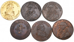 Middlesex, Lackington’s, halfpennies (6), 1794 (3), 1795 (3) (D. & H. 351, 353d, 354, 357a, 358 (2), fourth gilt, very fine to extremely fine, some wi...