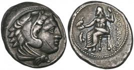 *Macedonia, Alexander III (336-323 BC), tetradrachm, Amphipolis, head of Herakles right, rev., Zeus seated left; cockerel in field, 17.12g (Price 79),...