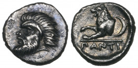 *Thrace, Panticapaeum, obol, c. 380- 370 BC, bearded head of Pan left, rev., forepart of lion left; crescent behind; in ex., ΠΑΝΤΙ, 0.74g (SNG BM 854;...