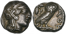 *Attica, Athens, tetradrachm, c. 430 BC, head of Athena right, rev., owl standing right, head facing, 17.20g, very fine

Estimate: GBP 300 - 350
