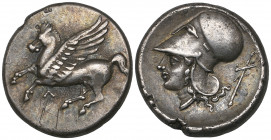 *Akarnania, Leukas, stater, c. 300 BC, Pegasus left, rev., helmeted head of Athena left; stylis behind (cf. BMC 133, 97-102 var.), H graffito on obver...