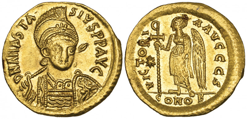 *Anastasius I (491-518), solidus, Constantinople, facing bust, rev., VICTORIA AV...