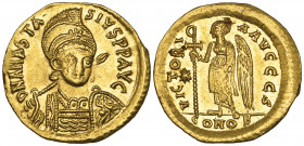 *Anastasius I (491-518), solidus, Constantinople, facing bust, rev., VICTORIA AVGGG S, Victory standing left holding inverted Christogram-topped staff...