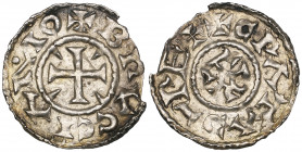 *Carolingian, Charles the Simple (897-922), denier, Bruges, struck under Boudewijn II Count of Flanders (879-918), +bpvccia mo, 1.54g (Prou 174), mino...