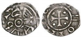 Counts of Flanders, Abbey of Ename, kleine denarius, early 12th century, cross with pellet in angles, reverse Colonia monogram, 0.39g (Gh. 208 var), v...