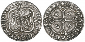 *Counts of Flanders, Margaret of Constantinople (1244-80), two-thirds arendsgroot, Aaalst, Byzantine eagle in quadrilobe, rev. cloverleaf-ended cross,...