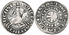 Counts of Flanders, Margaret of Constantinople, double esterlin, Valenciennes, knight on horseback holding sword, rev., cross pattée in two circles, 2...
