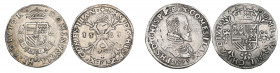 Spanish Netherlands, Philip II, burgundian rijksdalder, 1569, Bruges, m.m. lis on reverse (VG&H 240-7; Delm. 93); filipsdaalder, 1573, Bruges, m.m. li...