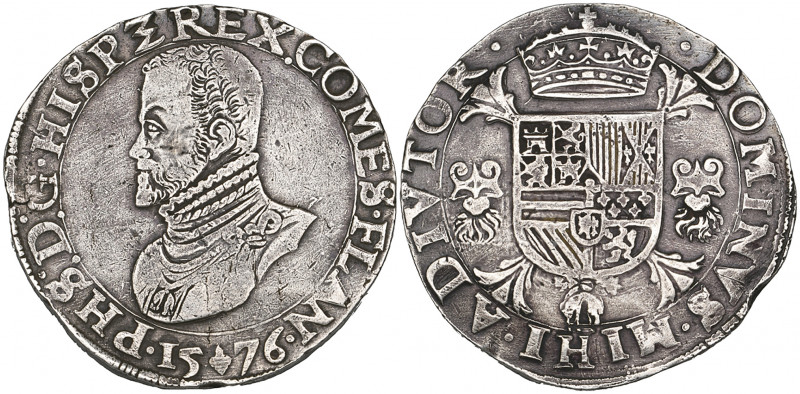 Spanish Netherlands, Philip II, filipsdaalder, 1576, Bruges, m.m. lis on obverse...