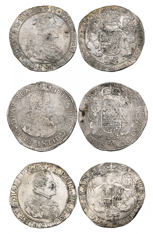 Spanish Netherlands, Philip IV, ducaton (3), 1644, 1653, 1658, all Bruges, m.m. ...