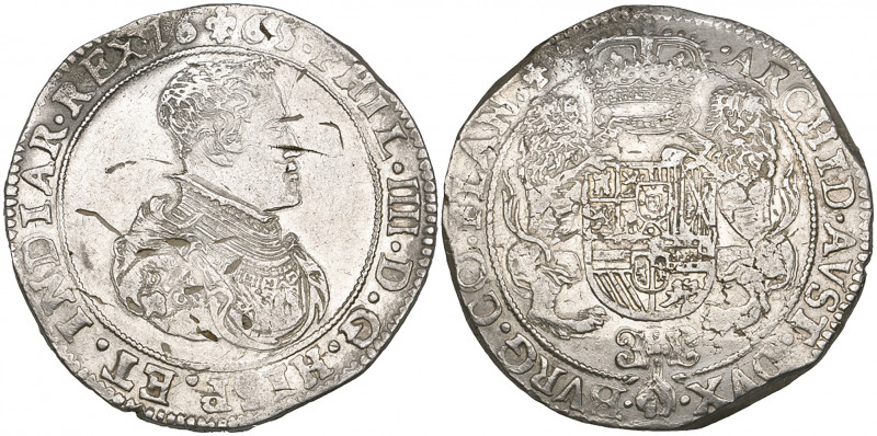 Spanish Netherlands, Philip IV, ducaton, 1665 Bruges, m.m. lis dividing date, Se...