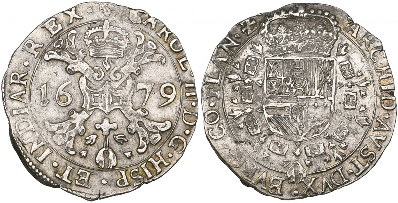 Spanish Netherlands, Charles II, half -patagon, 1679 Bruges, m.m. lis on reverse...