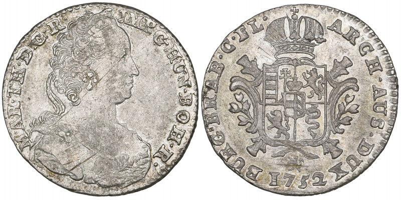 Austrian Netherlands, Maria Theresia, quarter-ducaton, 1752 Bruges, m.m. lion be...