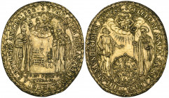Austria, Salzburg, Maximilian Gandolf von Küenberg (1668-87),100th Anniversary of the foundation of the Monastery, 1682, gilt oval medal, by P. Seel, ...