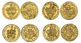 Austria, Salzburg, quarter-ducats (4), of Franz Anton Fürst von Harrach (1709-27) (2), 1713, 1719 (Pr. 1985, 1988) and Leopold Anton Eleutherius Freih...