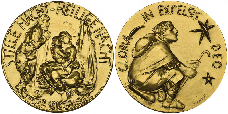 *Austria, ‘Stille Nacht – Heilige Nacht’, large gold medal by Giacomo Manzú for ...