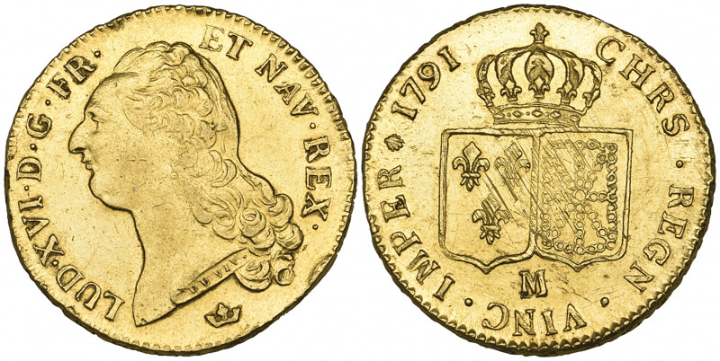 *France, Louis XVI (1774-93), double-louis d’or à la tête nue, 1791 m (Toulouse)...