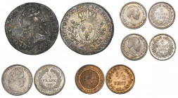 France, Louis XVI, fifth-écu, 1786 a and Louis Philippe, quarter-franc, 1832 a; with Netherlands, Willem III, 5 cents (2), both 1876 and decimal half-...