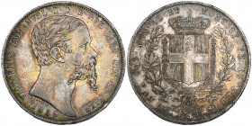 *Italy, Kingdom of Sardinia, Vittorio Emanuele II. 5 lire, 1859 Turin (Pag. 388), minor edge bruise and scuffs, very fine and toned, rare [12,237 piec...