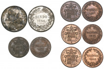 Italy, Papal States, Gregory XVI (1830-46), scudo, 1846 r, an xvi (Berman 3285), unevenly toned, extremely fine; baiocco (4), 1841 xi, 1843 xii (2), 1...