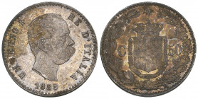 *Italy, Umberto I (1878-1900), 50 centesimi 1889 (Pag. 608), virtually mint state and toned, rare thus

Estimate: GBP 180 - 220