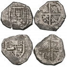 Spain, Felipe III, 4 reales (2), both Seville, assayer B (?), both with dates of flan (1598-1610), 13.61g, 13.44g (Cal. type 152), fine (2)

Estimat...