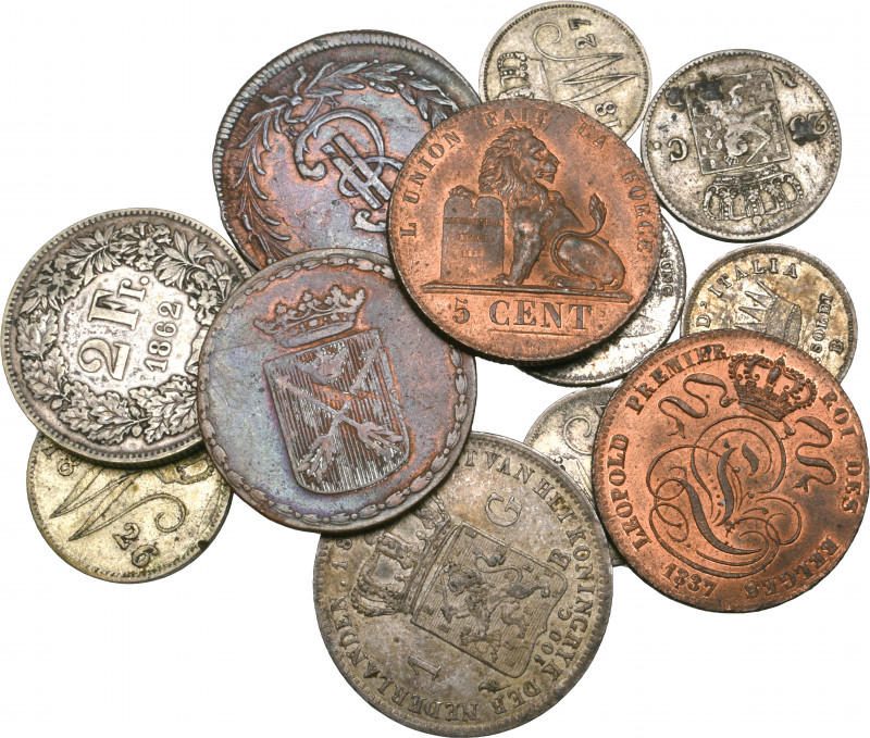 Miscellaneous Mainly 19th century European coins (13), Belgium, 5 centimes (2), ...