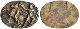 *Italy, After the Antique (second half of 15th century), Achilles overcoming Troilus, bronze oval plaquette, 37.7 x 51.4mm (Molinier 35; Bange 159; Kr...