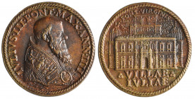 *Italy, Gian Federigo Bonzagni, Pope Julius III (1572-85), bronze medal, year 4 (1553), bust right in Papal cope, rev., façade of the Villa Giulia (bu...