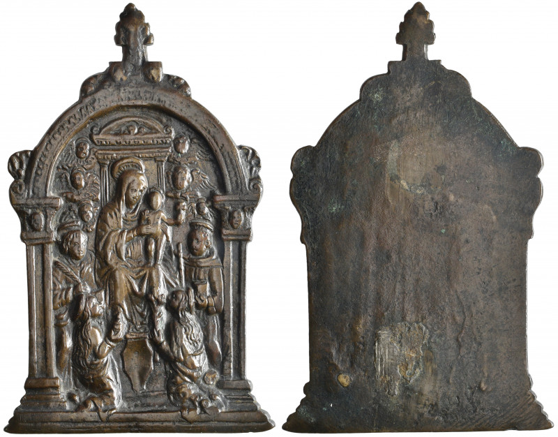 *North Italian (late 15th century), The Virgin and Child with four Saints, bronz...