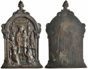 *North Italian (late 15th century), The Virgin and Child with four Saints, bronze pax, the Virgin supporting the Child standing on her knee and flanke...