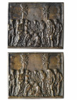 *Italy, Andrea Briosco called Riccio (c. 1470-1532), The Sacrifice of a Swine, double-sided bronze plaquette, within a temple with classical columns t...